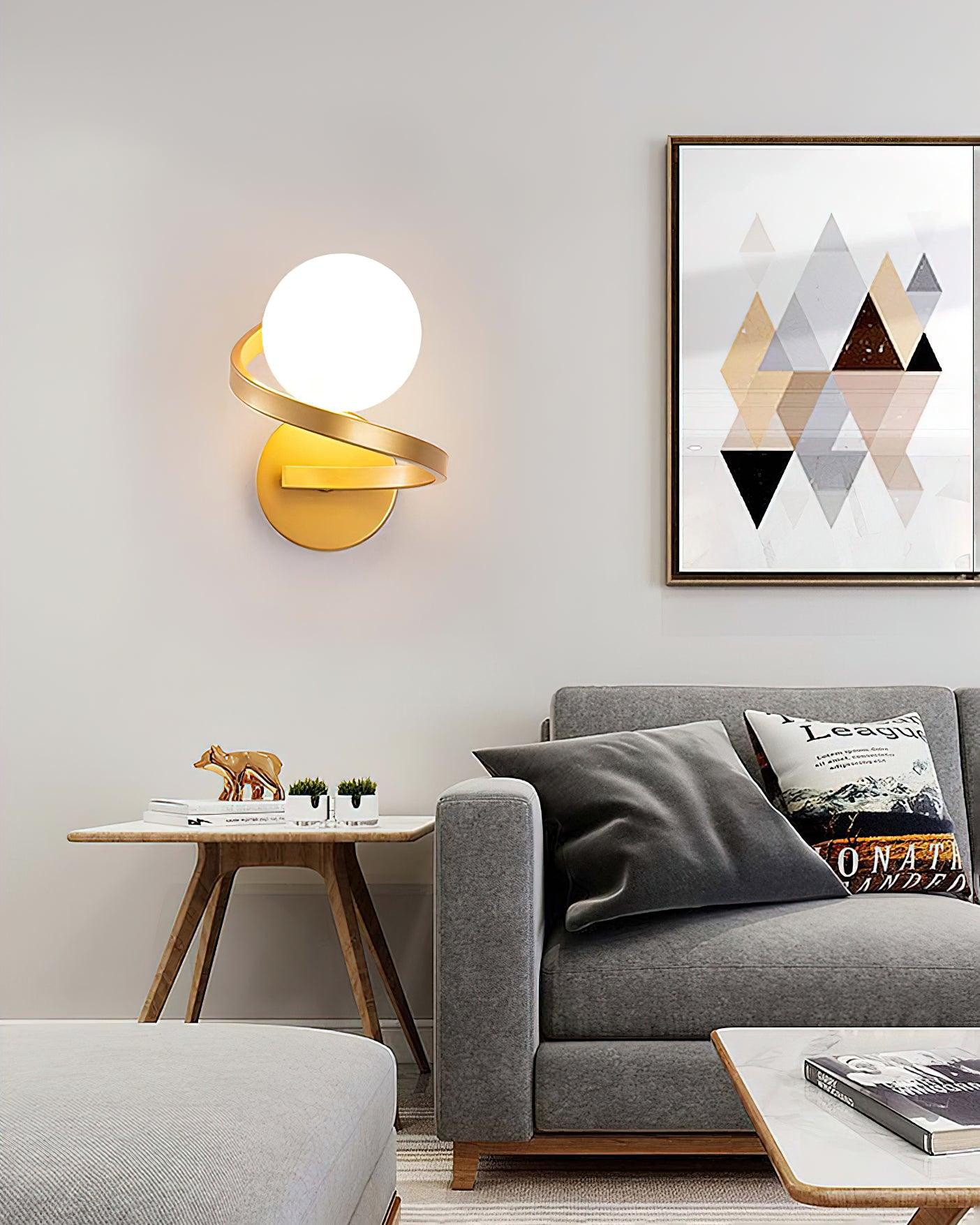 Modern Curved Brass Wall Sconce with White Glass Globe Shade Indoor Lighting Fixture G9 Base