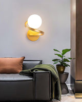 Modern Curved Brass Wall Sconce with White Glass Globe Shade Indoor Lighting Fixture G9 Base