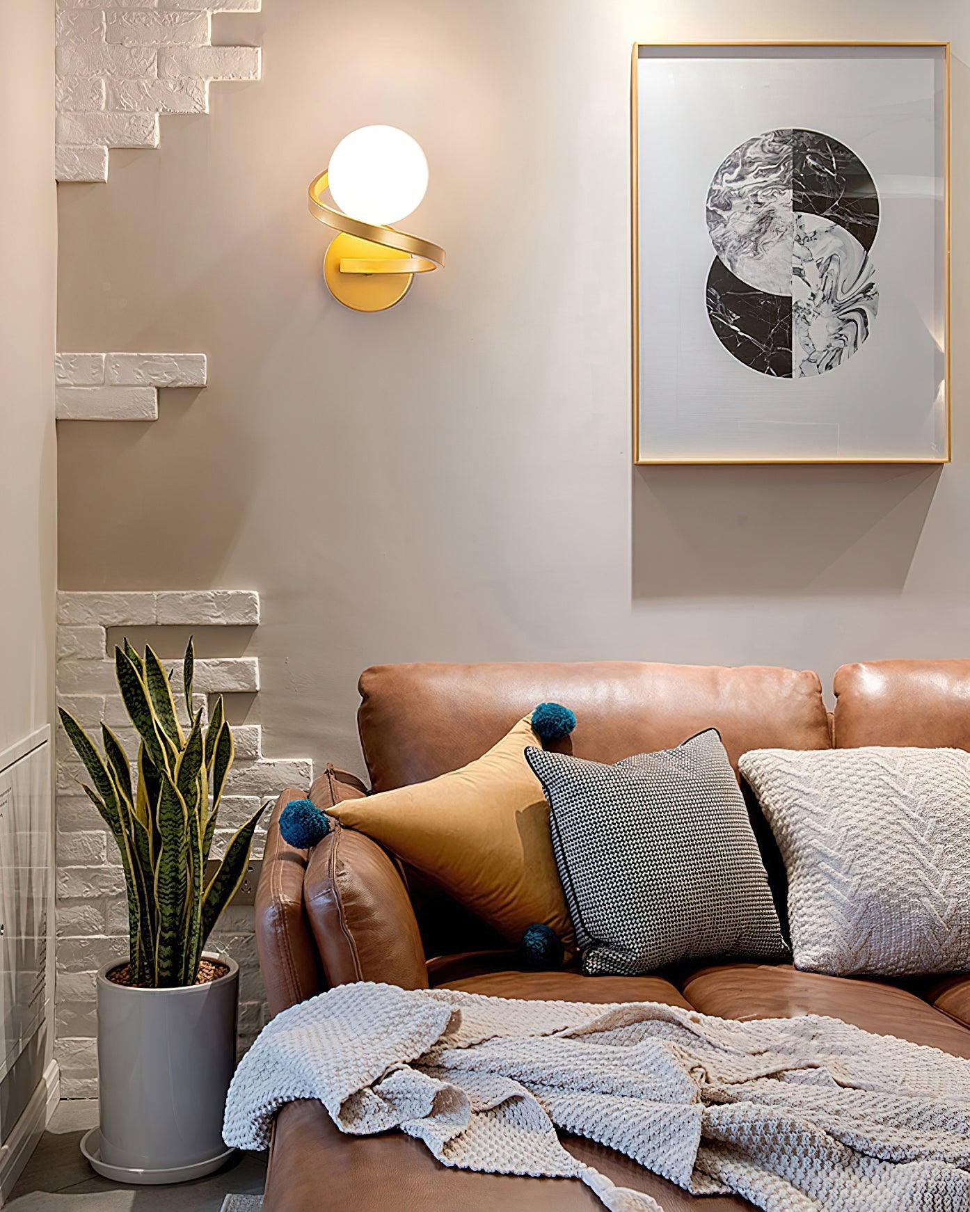Modern Curved Brass Wall Sconce with White Glass Globe Shade Indoor Lighting Fixture G9 Base