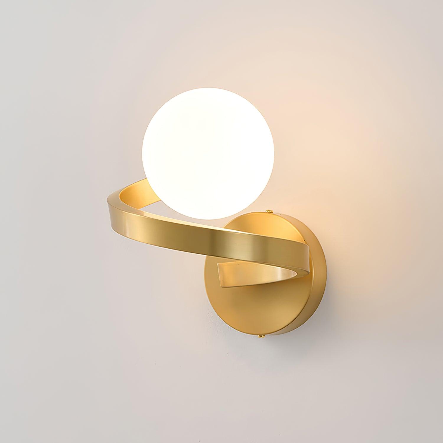 Modern Curved Brass Wall Sconce with White Glass Globe Shade Indoor Lighting Fixture G9 Base