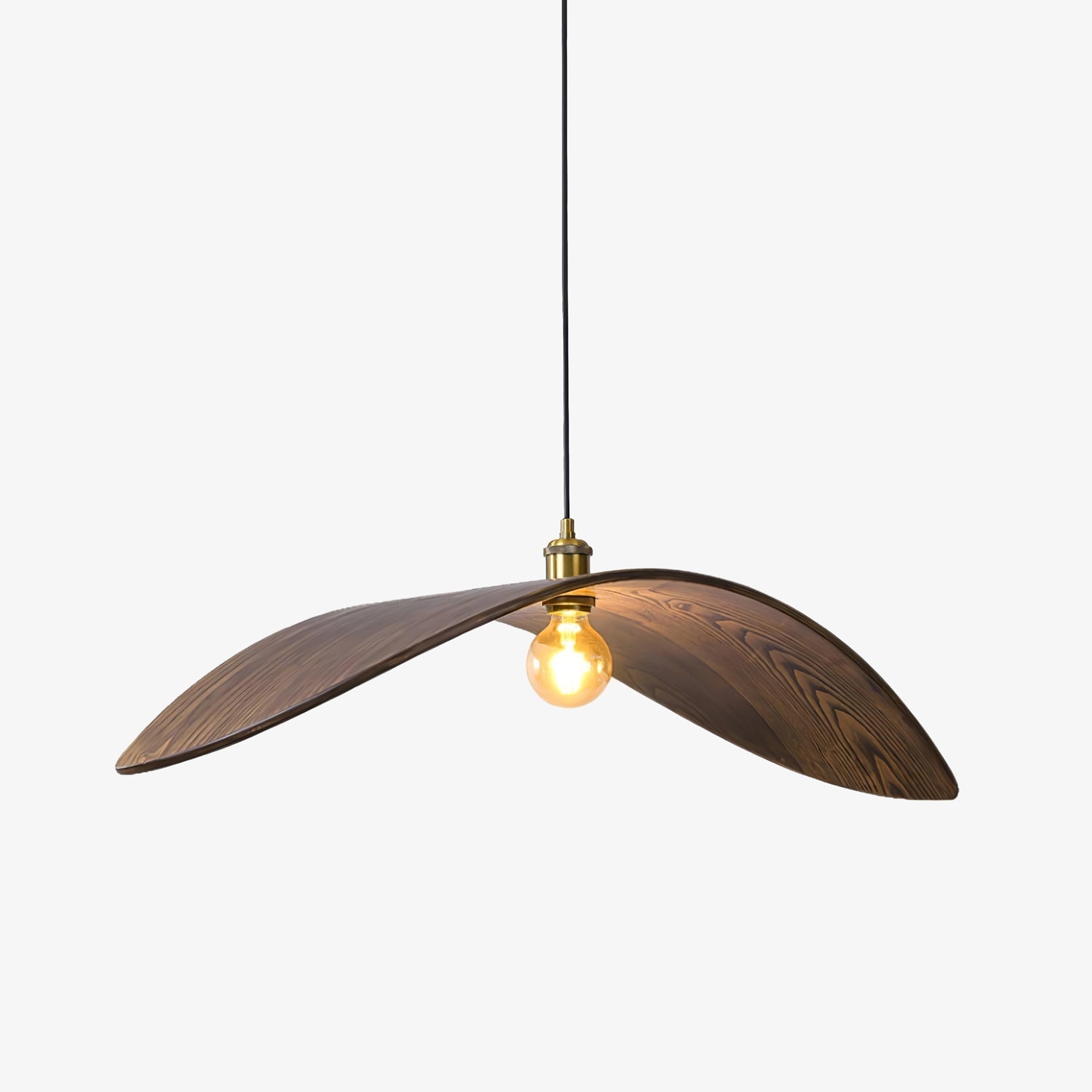 Modern Curved Fraxinus Wood Pendant Light Walnut Finish Scandinavian Hanging Lamp
