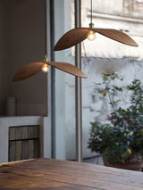 Modern Curved Fraxinus Wood Pendant Light Walnut Finish Scandinavian Hanging Lamp