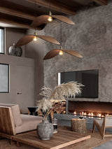 Modern Curved Fraxinus Wood Pendant Light Walnut Finish Scandinavian Hanging Lamp