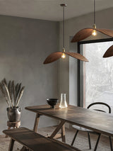 Modern Curved Fraxinus Wood Pendant Light Walnut Finish Scandinavian Hanging Lamp