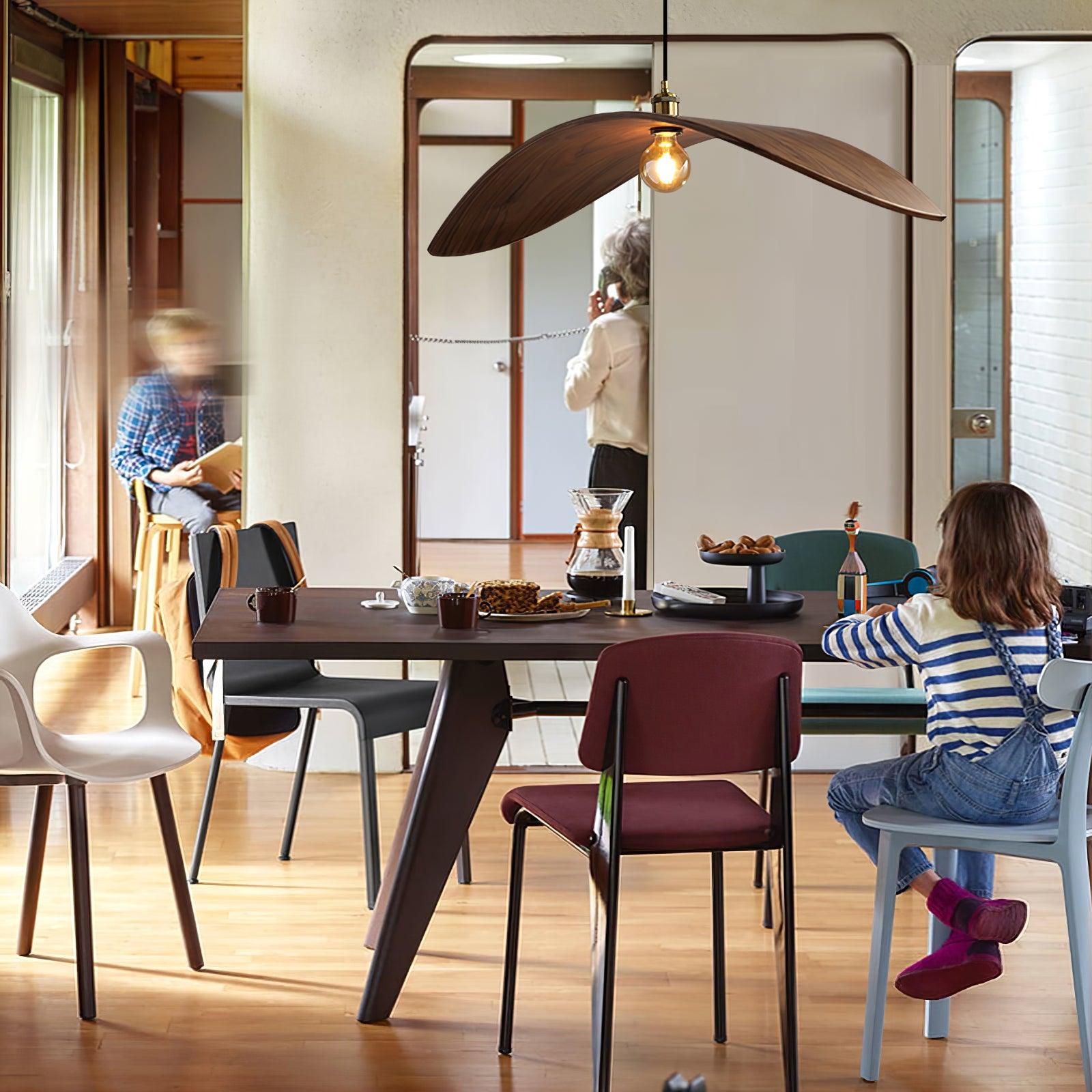 Modern Curved Fraxinus Wood Pendant Light Walnut Finish Scandinavian Hanging Lamp