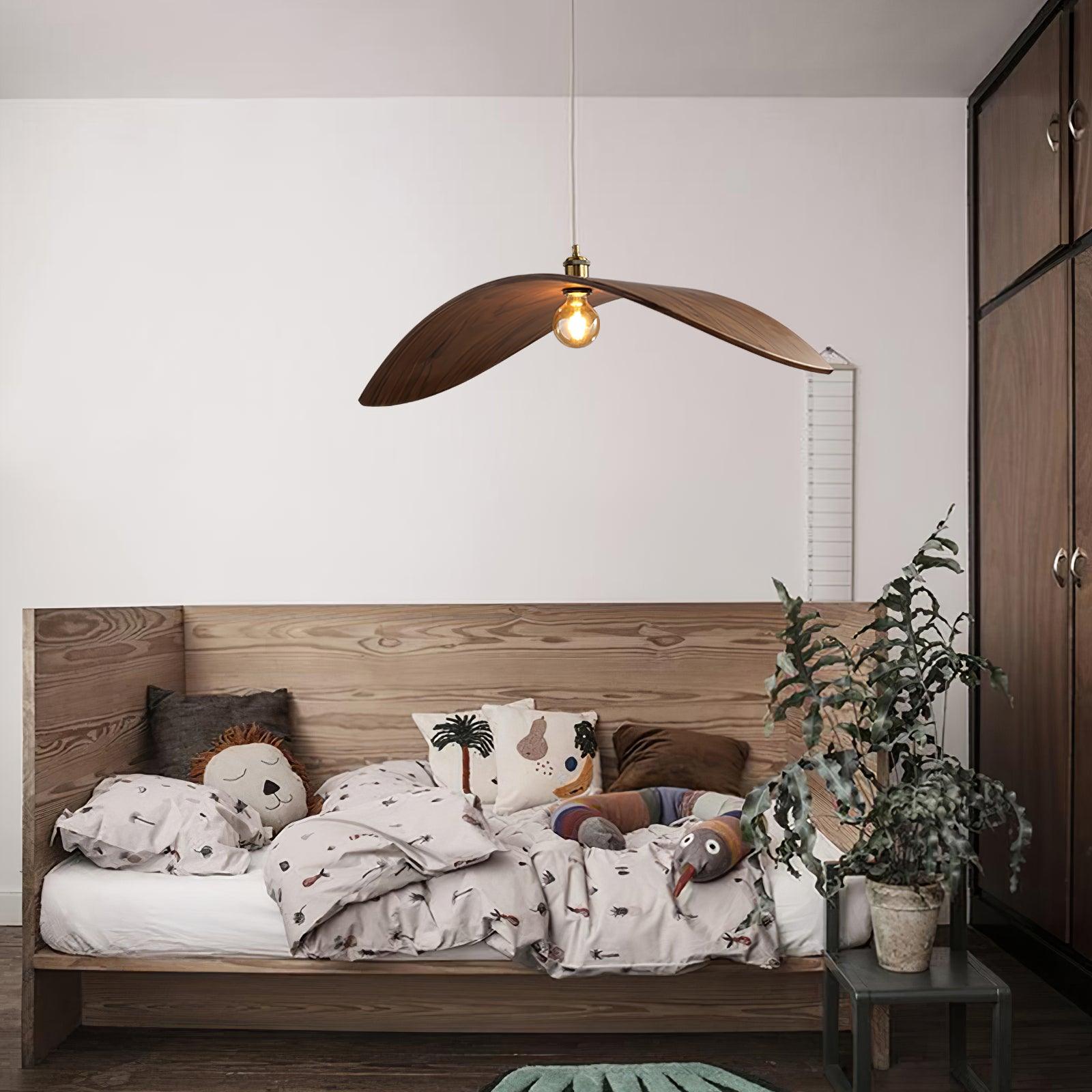Modern Curved Fraxinus Wood Pendant Light Walnut Finish Scandinavian Hanging Lamp