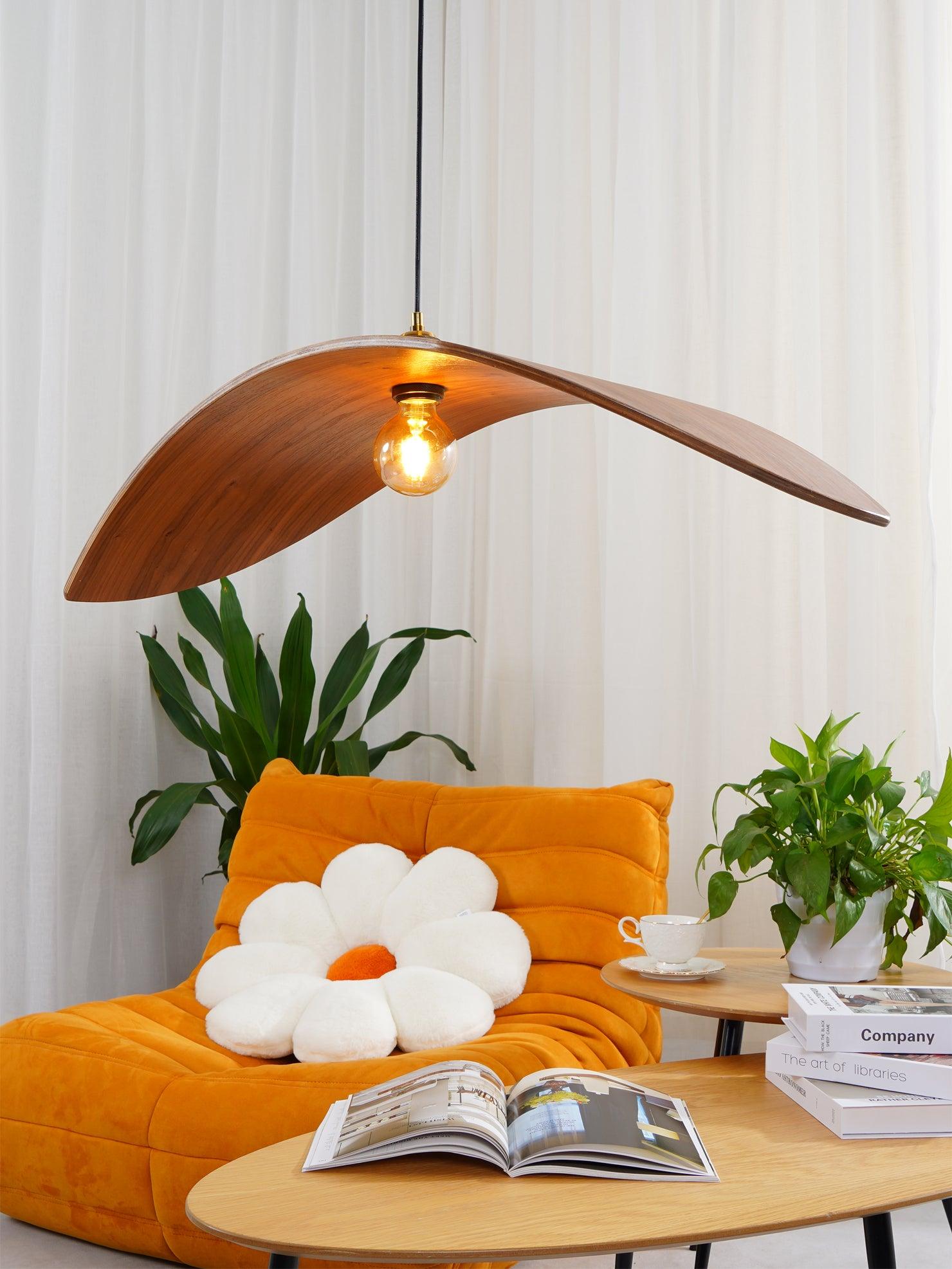 Modern Curved Fraxinus Wood Pendant Light Walnut Finish Scandinavian Hanging Lamp