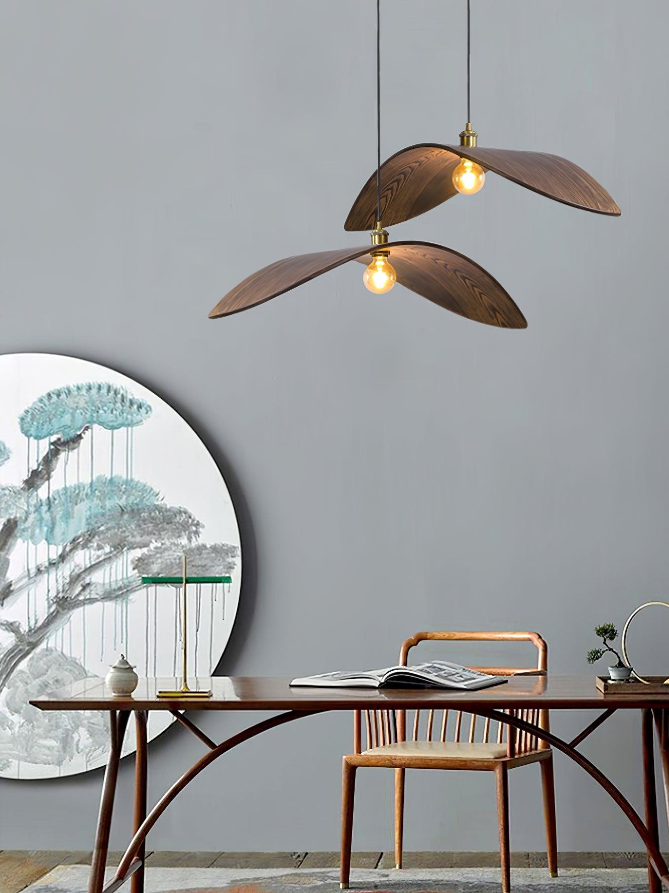 Modern Curved Fraxinus Wood Pendant Light Walnut Finish Scandinavian Hanging Lamp