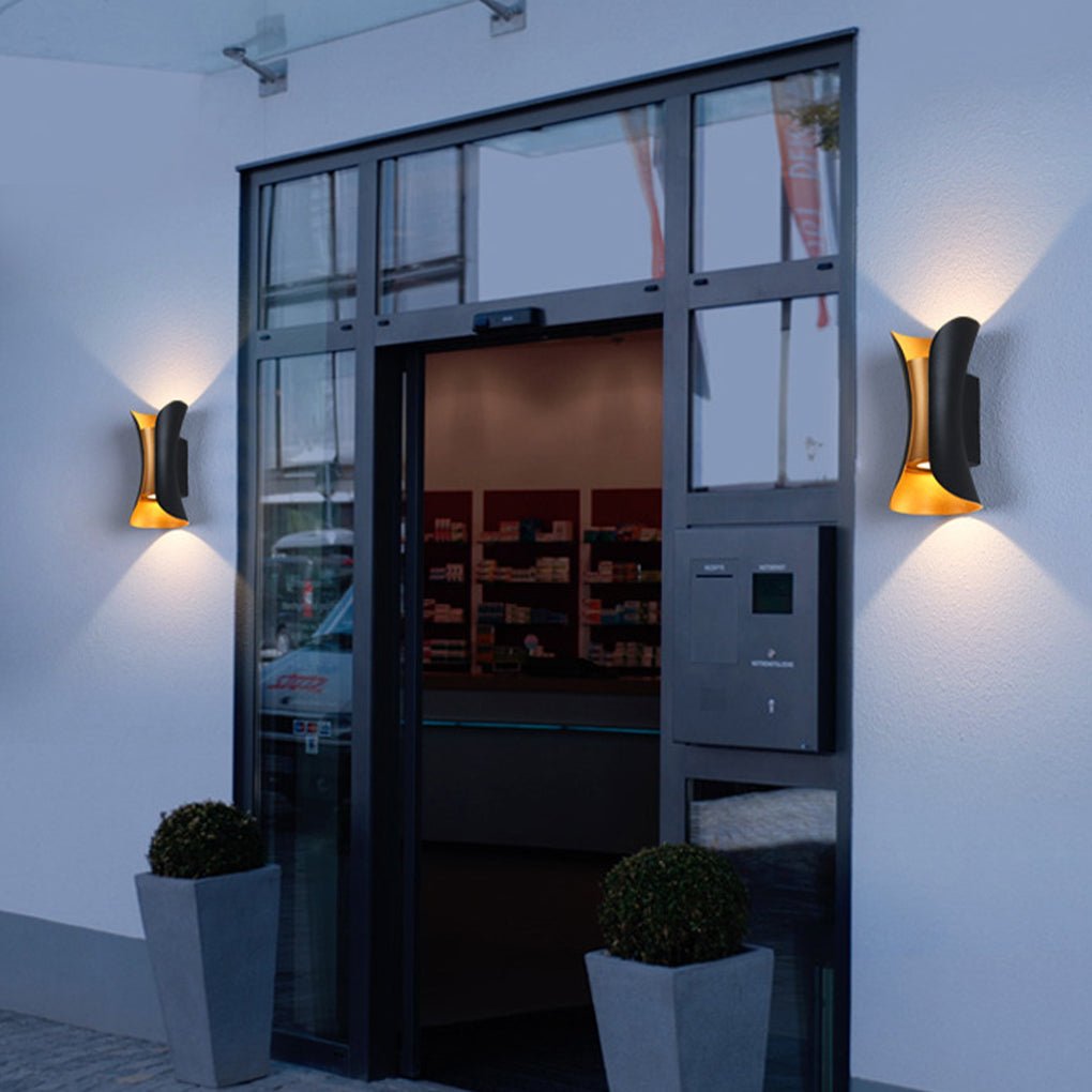 Modern Curved LED Outdoor Wall Sconce Waterproof Up and Down Porch Light Fixture