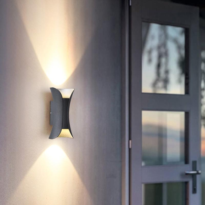 Modern Curved LED Outdoor Wall Sconce Waterproof Up and Down Porch Light Fixture