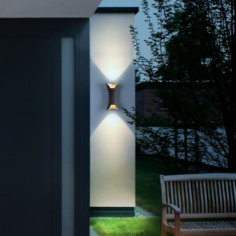 Modern Curved LED Outdoor Wall Sconce Waterproof Up and Down Porch Light Fixture