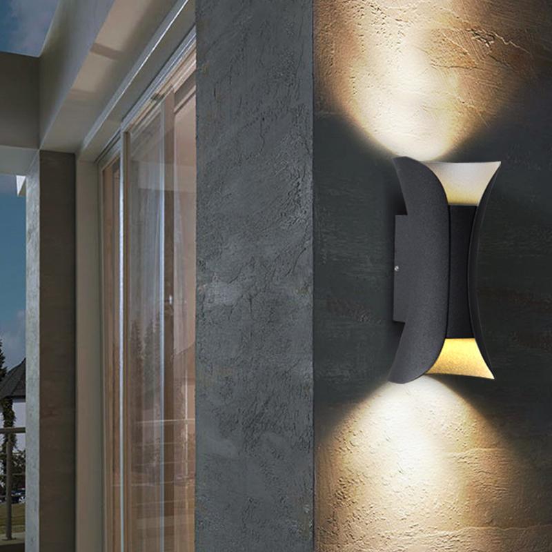 Modern Curved LED Outdoor Wall Sconce Waterproof Up and Down Porch Light Fixture