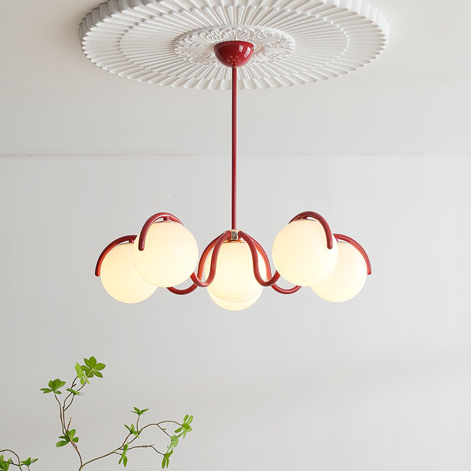 Modern Curved Linear Glass Globe Chandelier for Kitchen Island and Dining Room Lighting