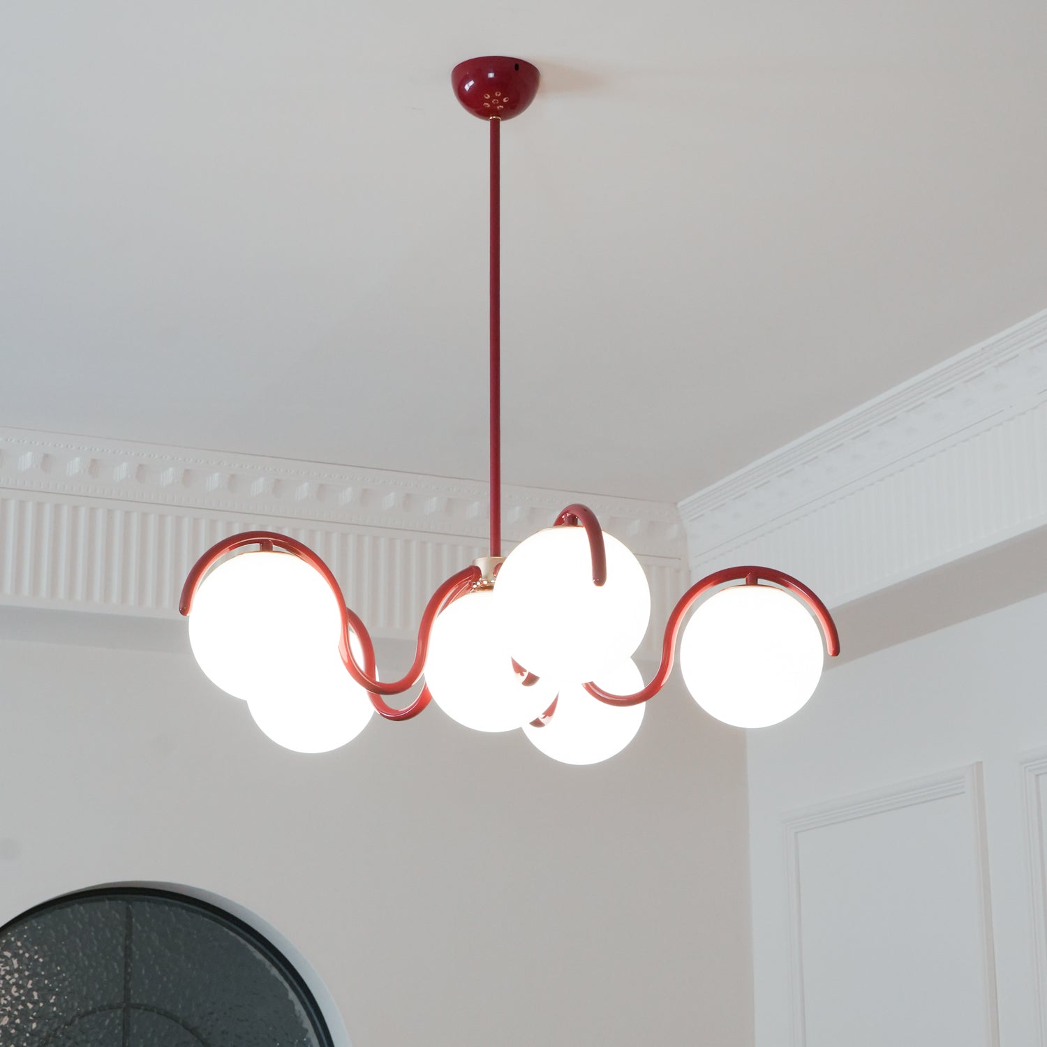 Modern Curved Linear Glass Globe Chandelier for Kitchen Island and Dining Room Lighting