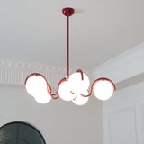 Modern Curved Linear Glass Globe Chandelier for Kitchen Island and Dining Room Lighting