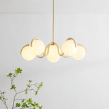 Modern Curved Linear Glass Globe Chandelier for Kitchen Island and Dining Room Lighting