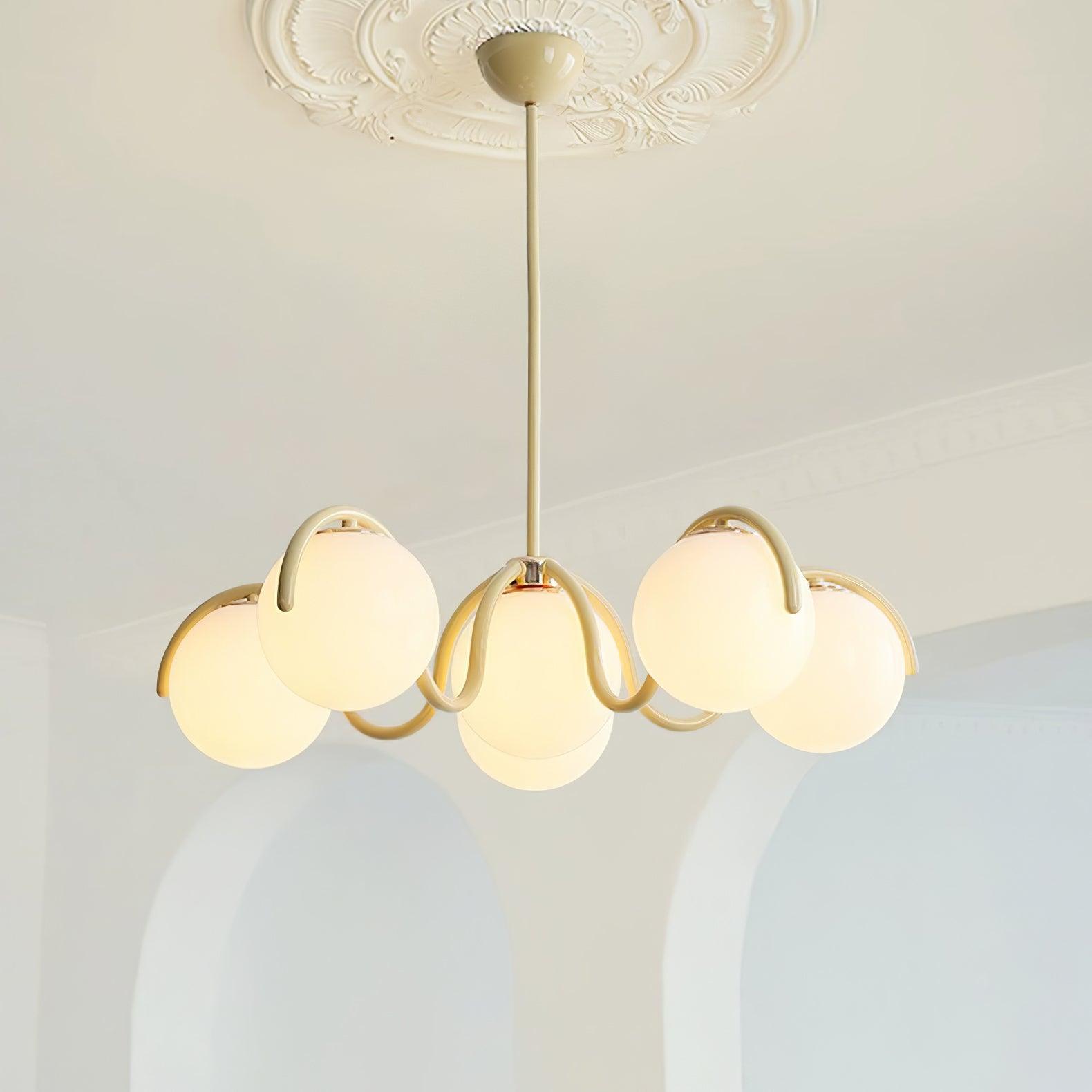 Modern Curved Linear Glass Globe Chandelier for Kitchen Island and Dining Room Lighting