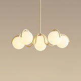 Modern Curved Linear Glass Globe Chandelier for Kitchen Island and Dining Room Lighting