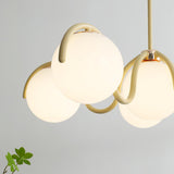 Modern Curved Linear Glass Globe Chandelier for Kitchen Island and Dining Room Lighting