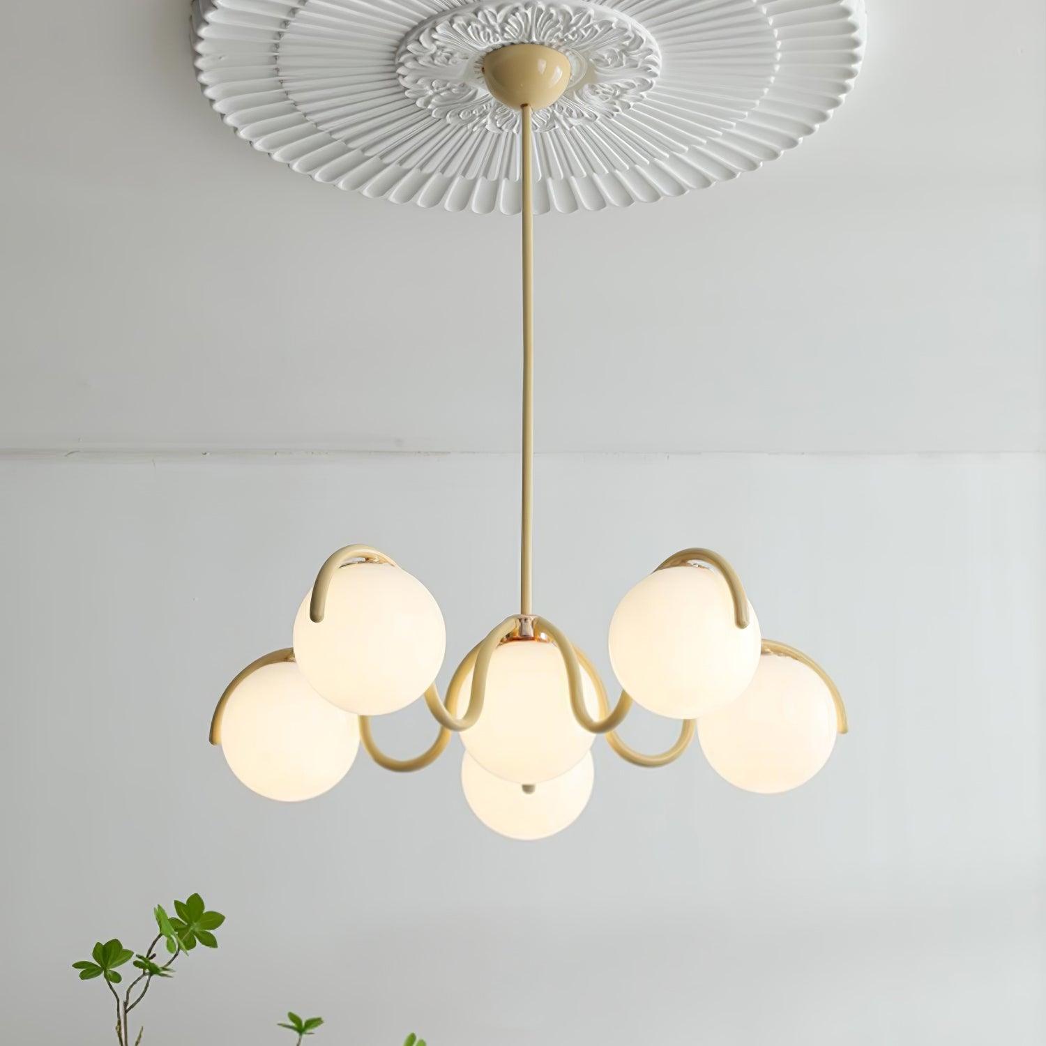 Modern Curved Linear Glass Globe Chandelier for Kitchen Island and Dining Room Lighting