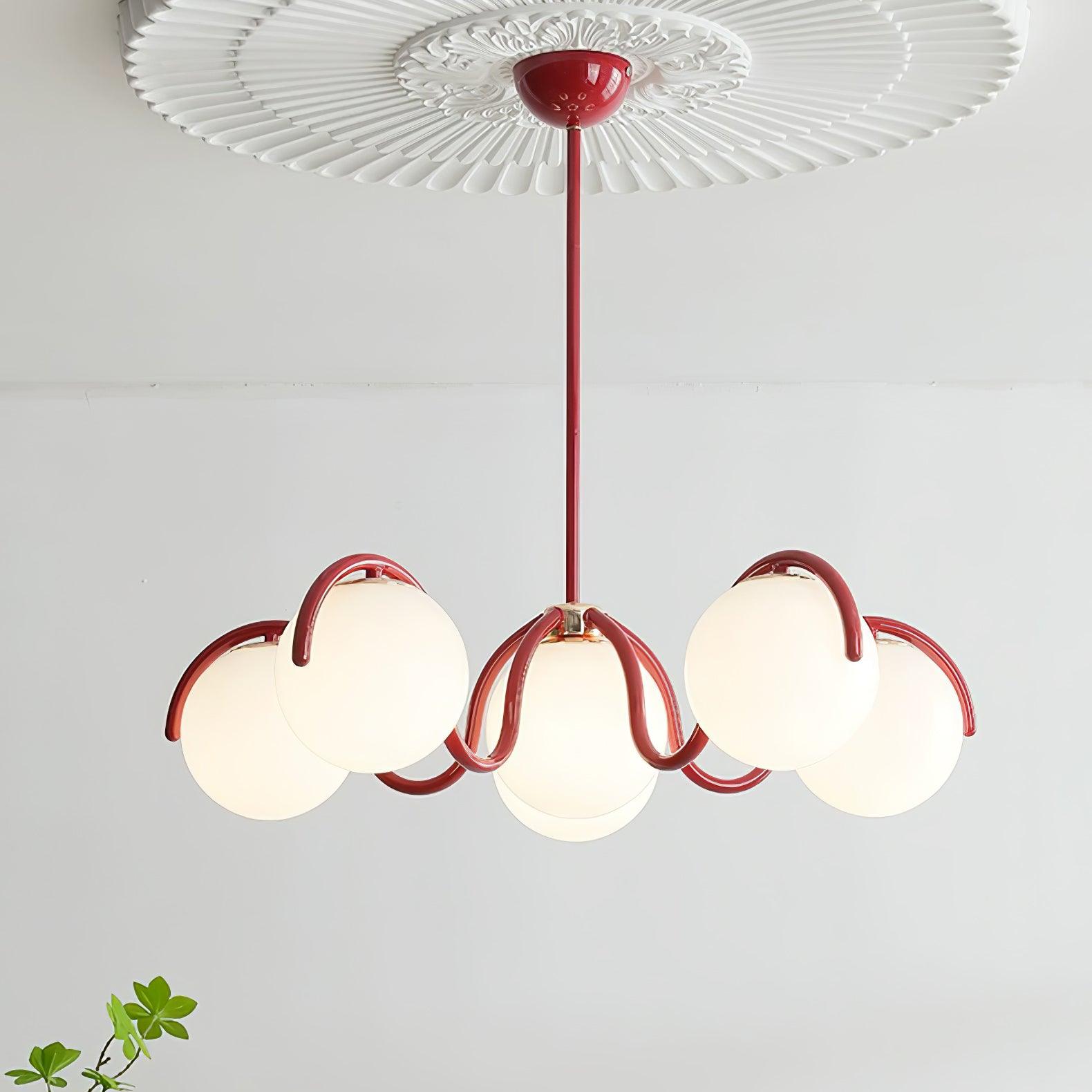 Modern Curved Linear Glass Globe Chandelier for Kitchen Island and Dining Room Lighting