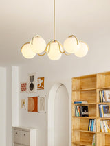 Modern Curved Linear Glass Globe Chandelier for Kitchen Island and Dining Room Lighting