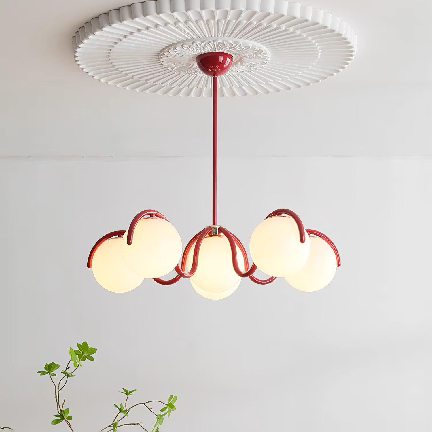 Modern Curved Linear Glass Globe Chandelier for Kitchen Island and Dining Room Lighting