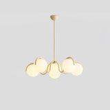 Modern Curved Linear Glass Globe Chandelier for Kitchen Island and Dining Room Lighting