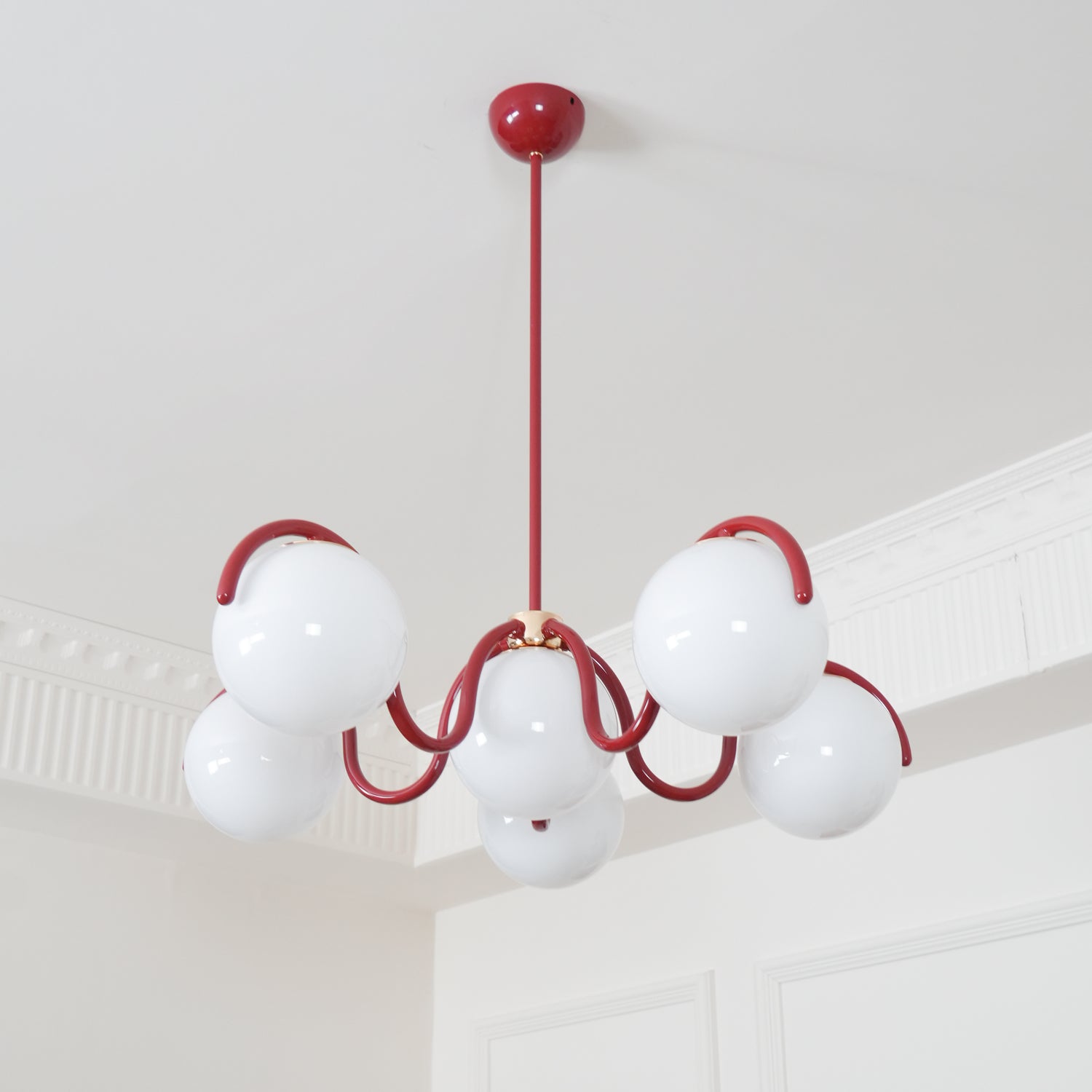 Modern Curved Linear Glass Globe Chandelier for Kitchen Island and Dining Room Lighting