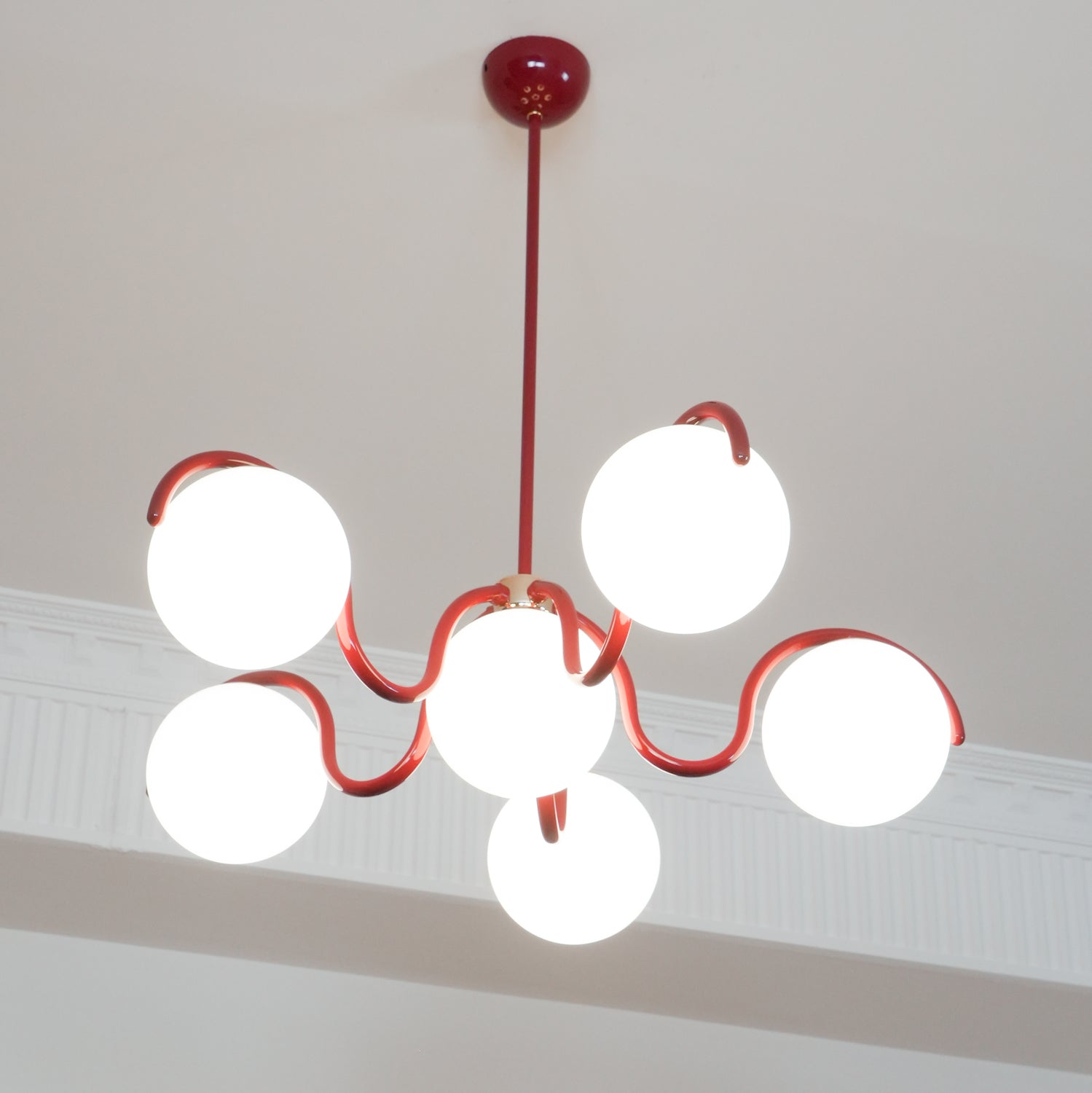 Modern Curved Linear Glass Globe Chandelier for Kitchen Island and Dining Room Lighting
