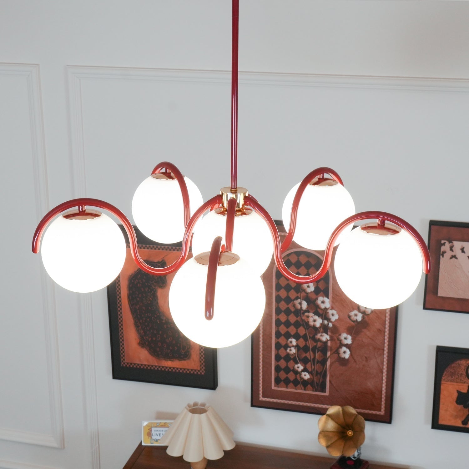 Modern Curved Linear Glass Globe Chandelier for Kitchen Island and Dining Room Lighting