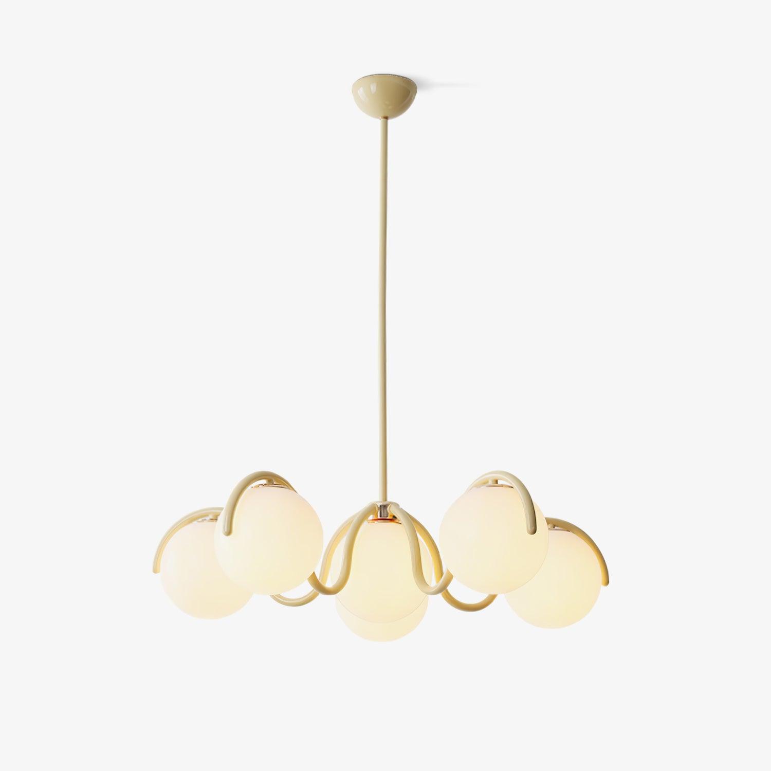 Modern Curved Linear Glass Globe Chandelier for Kitchen Island and Dining Room Lighting