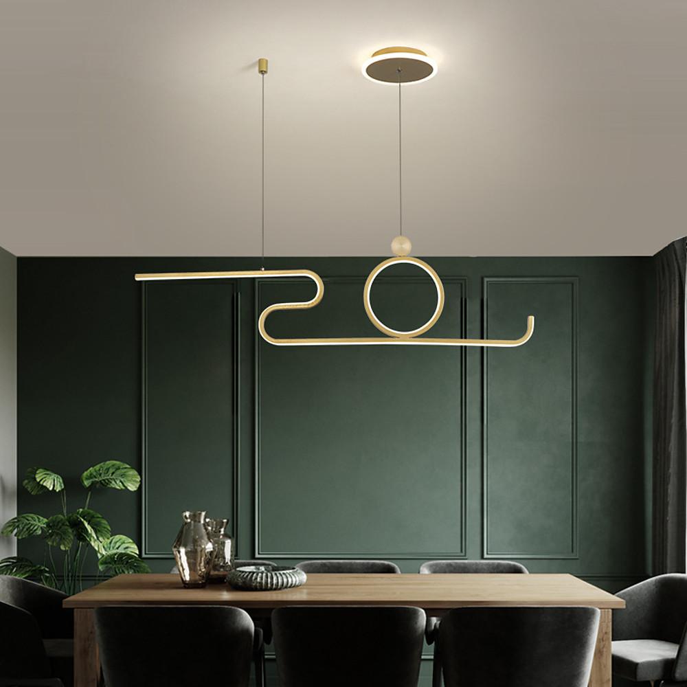 Modern Curved Linear LED Pendant Light Circle Hanging Lamp for Kitchen Island Dining Room Black Gold