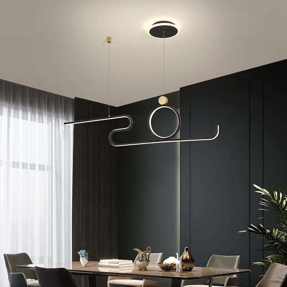 Modern Curved Linear LED Pendant Light Circle Hanging Lamp for Kitchen Island Dining Room Black Gold