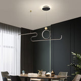 Modern Curved Linear LED Pendant Light Circle Hanging Lamp for Kitchen Island Dining Room Black Gold