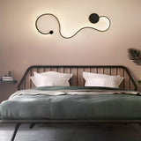 Modern Curved Linear LED Wall Sconce Black Metal Long Strip Decorative Wall Lamp
