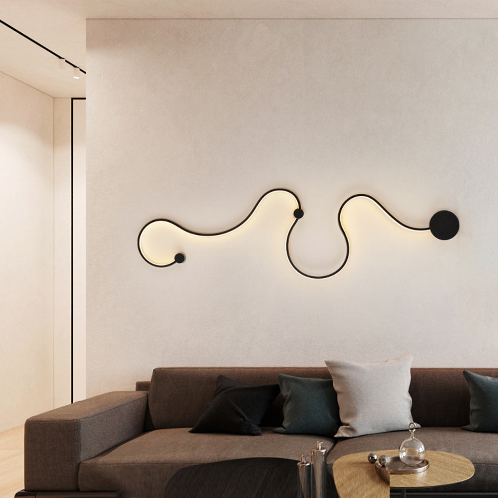 Modern Curved Linear LED Wall Sconce Black Metal Long Strip Decorative Wall Lamp