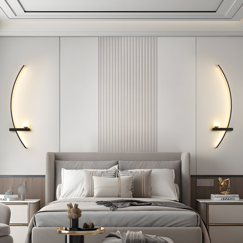 Modern Curved Strip LED Wall Sconce 3 Step Color Dimming Black Indoor Lighting Fixture