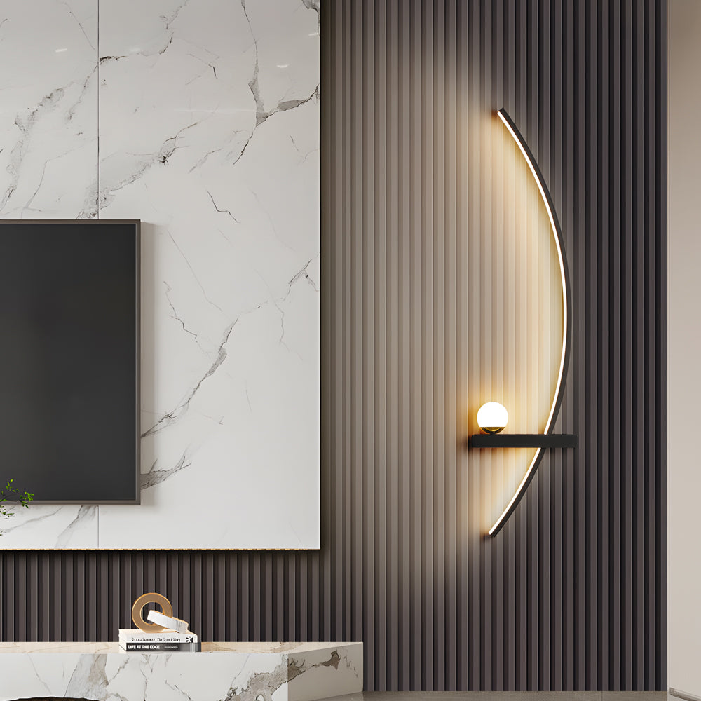 Modern Curved Strip LED Wall Sconce 3 Step Color Dimming Black Indoor Lighting Fixture