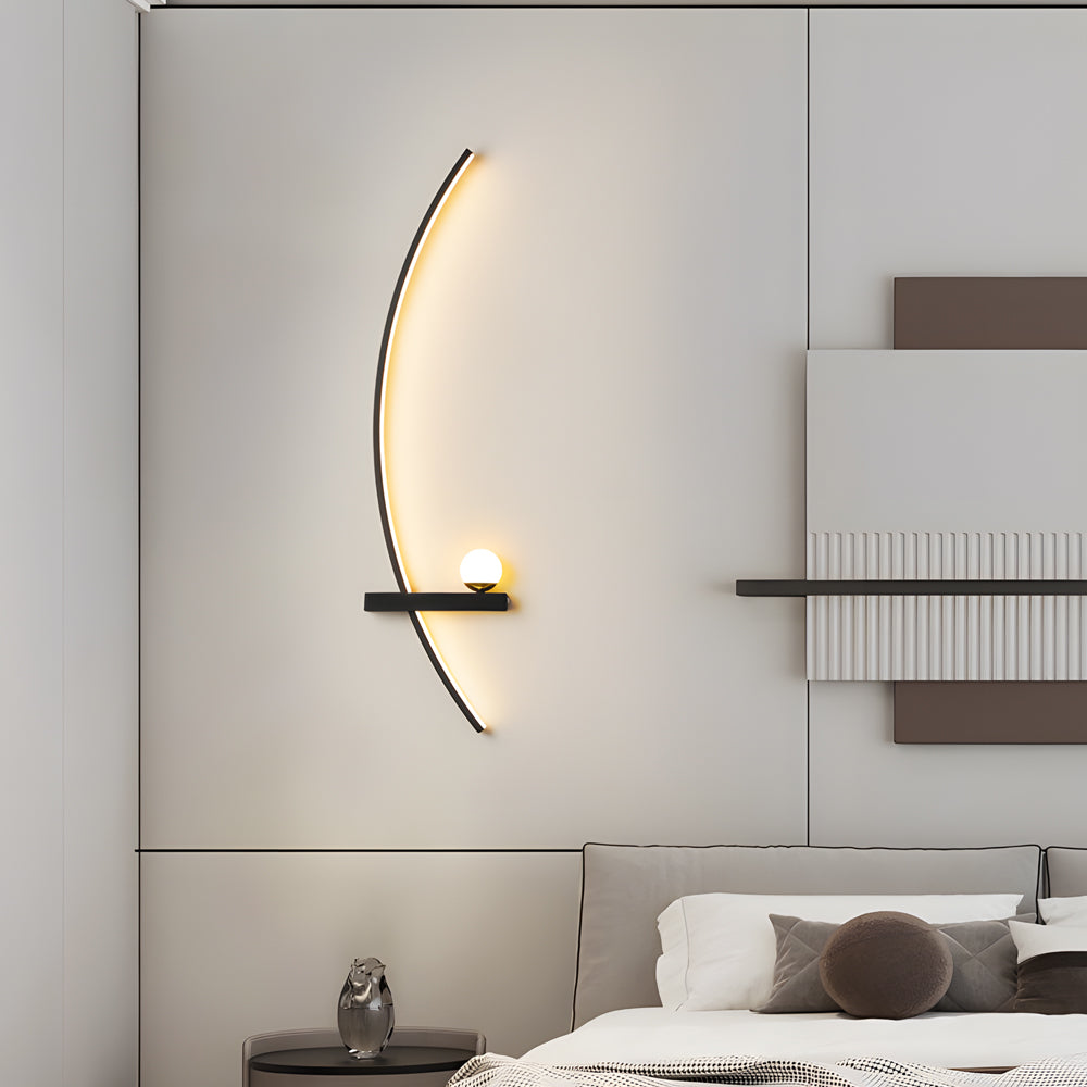 Modern Curved Strip LED Wall Sconce 3 Step Color Dimming Black Indoor Lighting Fixture