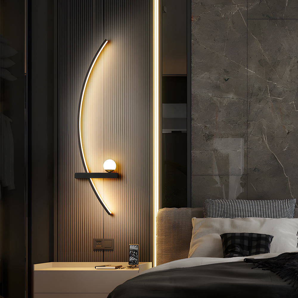Modern Curved Strip LED Wall Sconce 3 Step Color Dimming Black Indoor Lighting Fixture