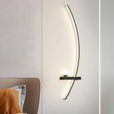 Modern Curved Strip LED Wall Sconce 3 Step Color Dimming Black Indoor Lighting Fixture