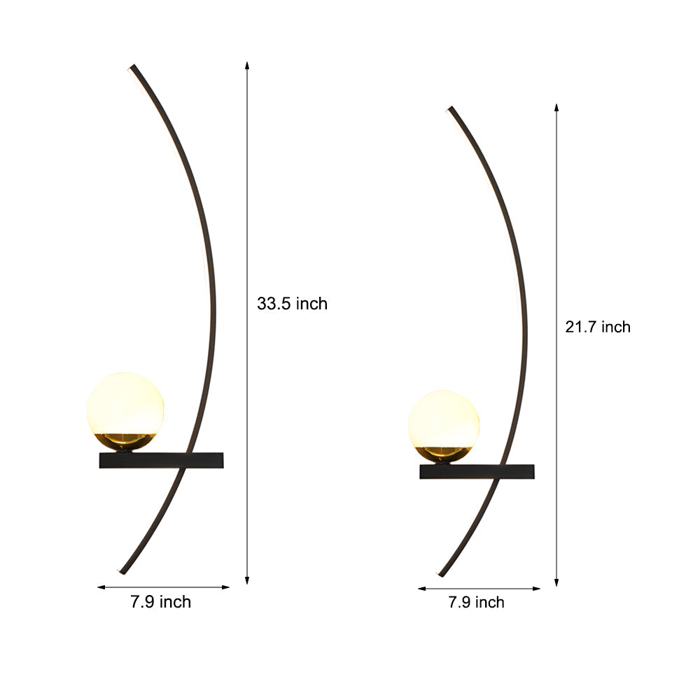 Modern Curved Strip LED Wall Sconce 3 Step Color Dimming Black Indoor Lighting Fixture