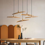 Modern Curved Wooden Paddle Boat LED Chandelier Minimalist Pendant Light Fixture