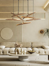 Modern Curved Wooden Paddle Boat LED Chandelier Minimalist Pendant Light Fixture