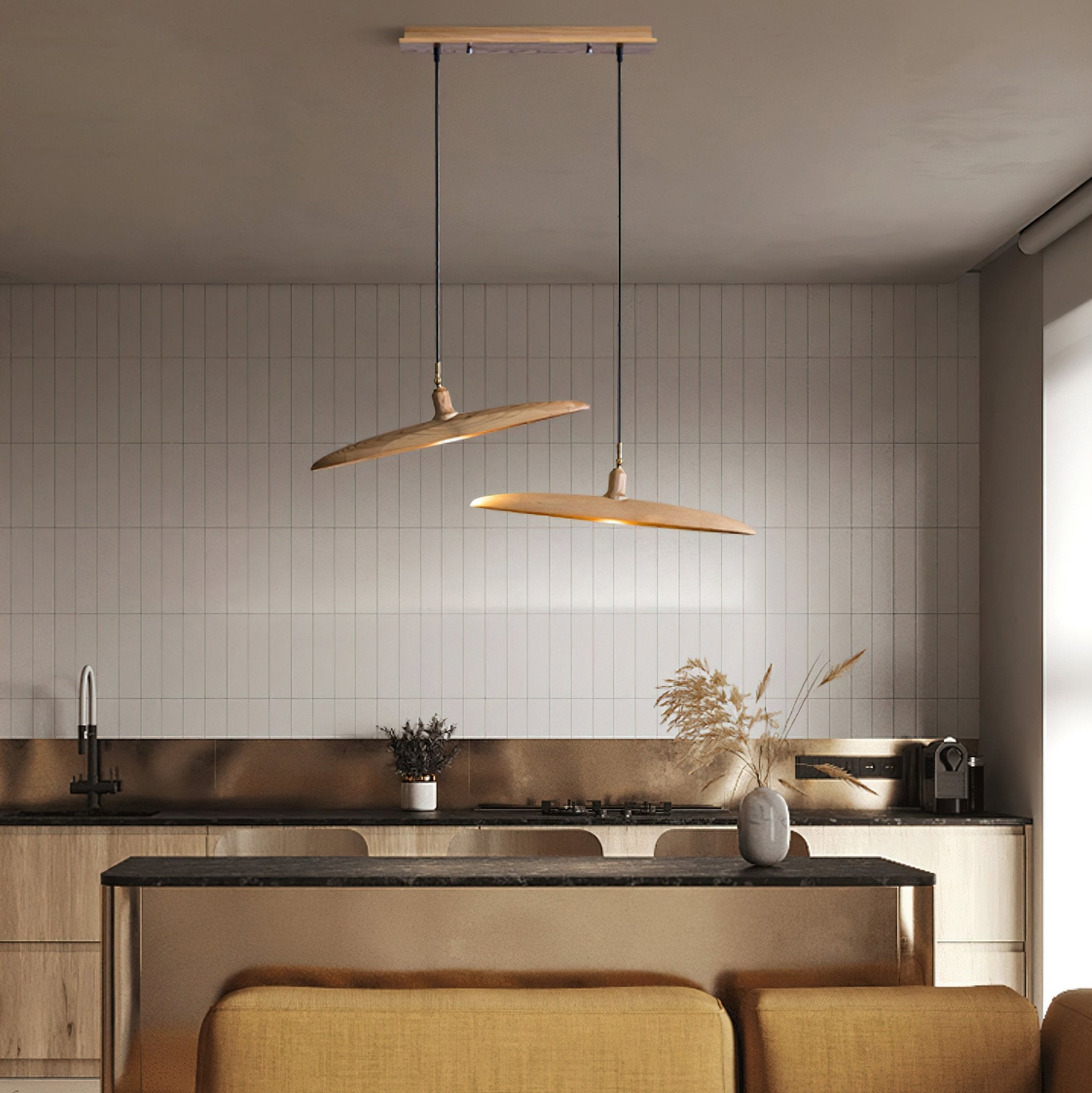 Modern Curved Wooden Paddle Boat LED Chandelier Minimalist Pendant Light Fixture