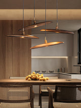 Modern Curved Wooden Paddle Boat LED Chandelier Minimalist Pendant Light Fixture