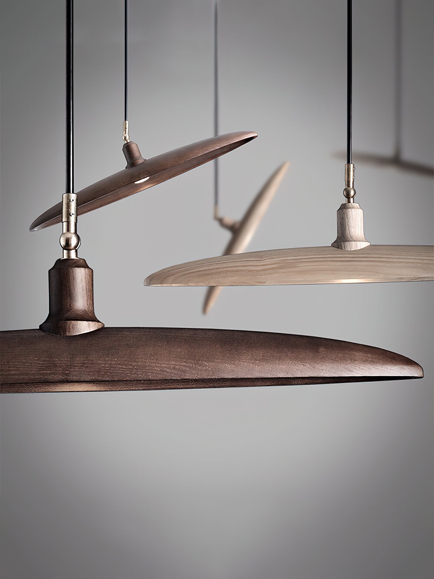 Modern Curved Wooden Paddle Boat LED Chandelier Minimalist Pendant Light Fixture