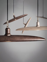 Modern Curved Wooden Paddle Boat LED Chandelier Minimalist Pendant Light Fixture