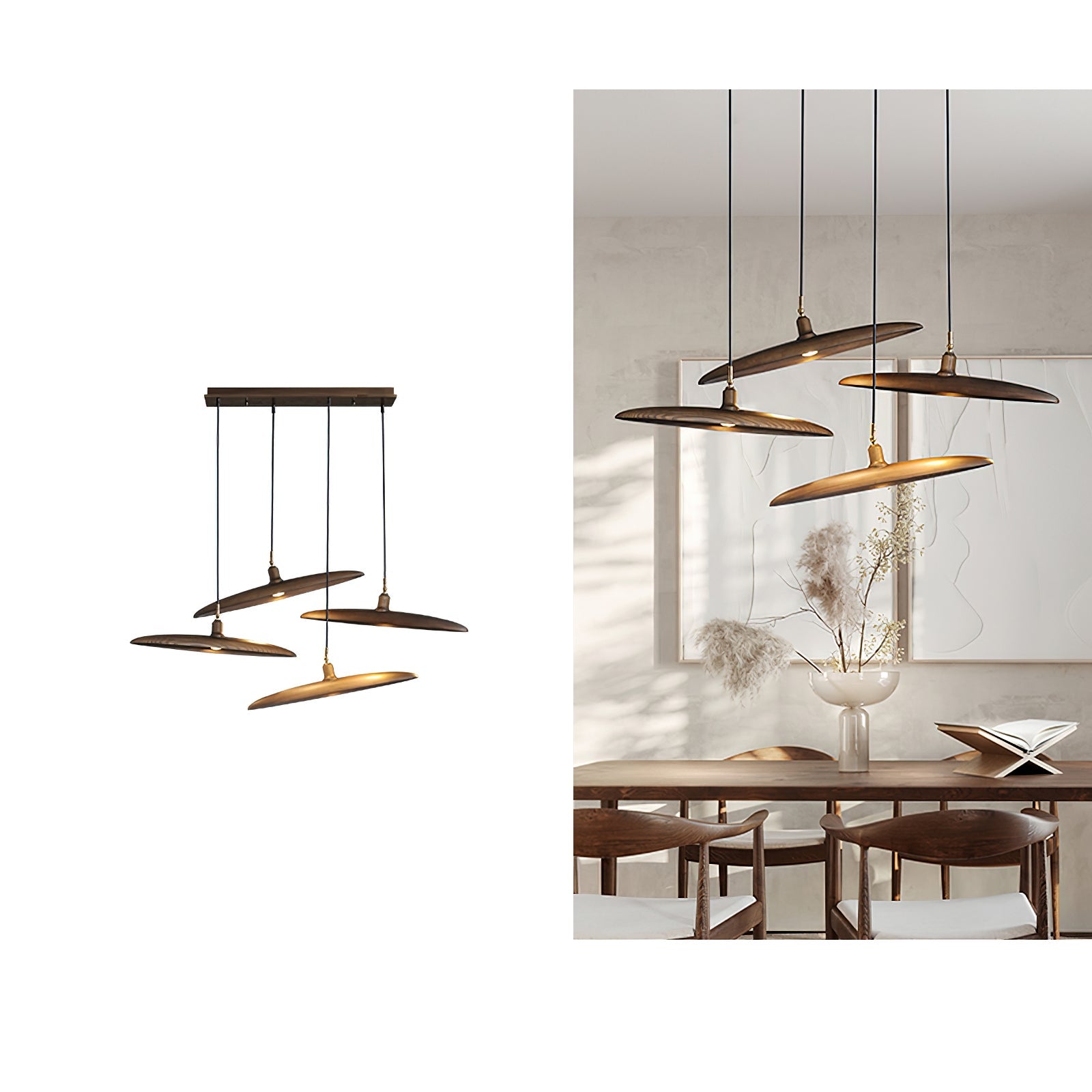 Modern Curved Wooden Paddle Boat LED Chandelier Minimalist Pendant Light Fixture